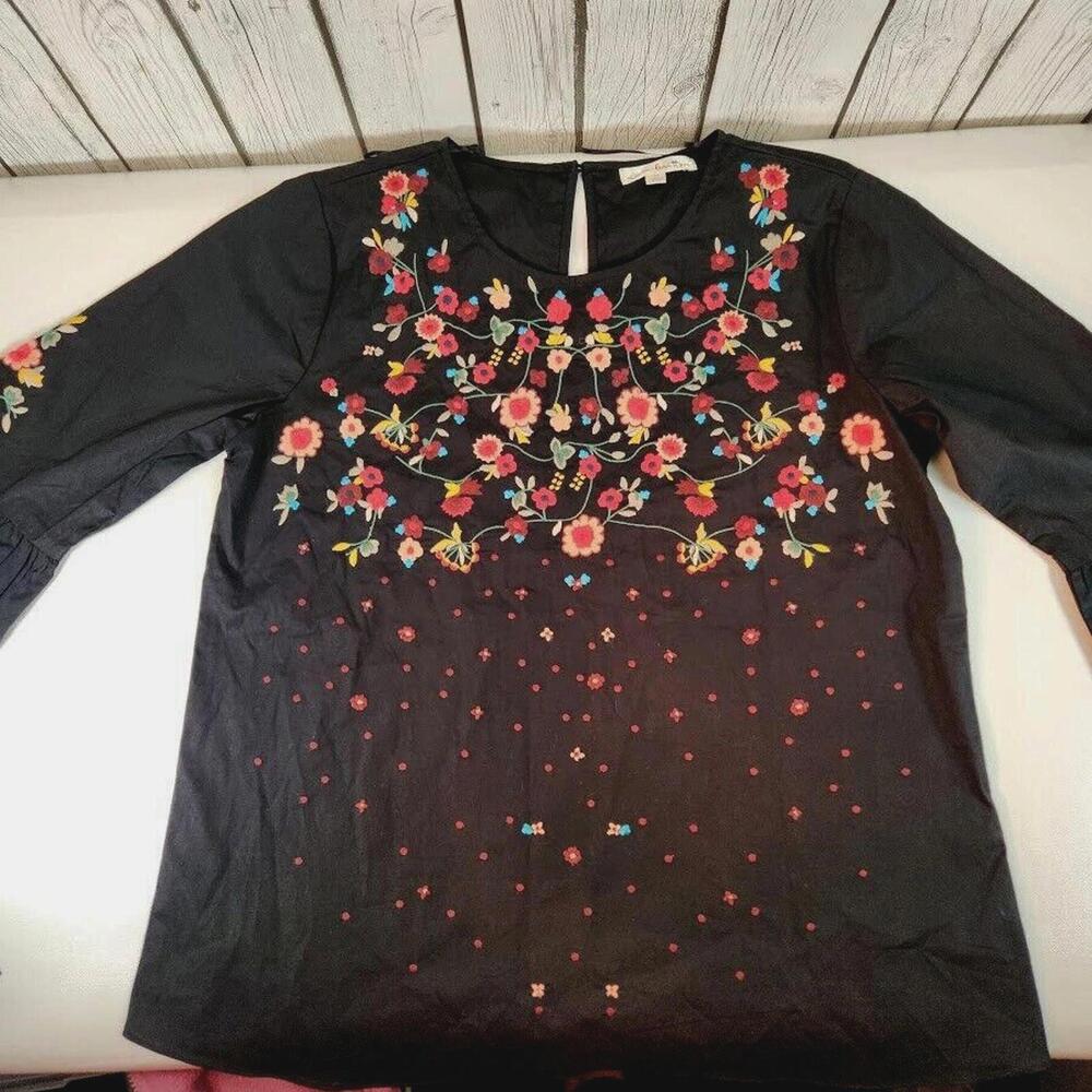 Nine Britton Jasia Embroidered Bell Sleeve Boho Peasant Top Size Medium